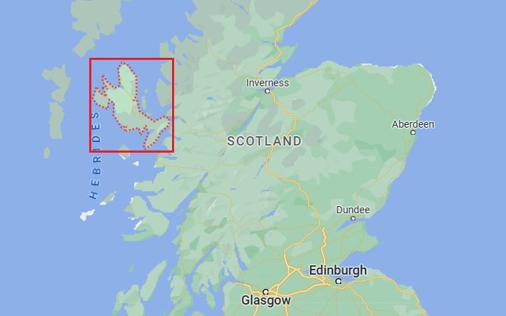 Map showing where the Isle of Skye is located